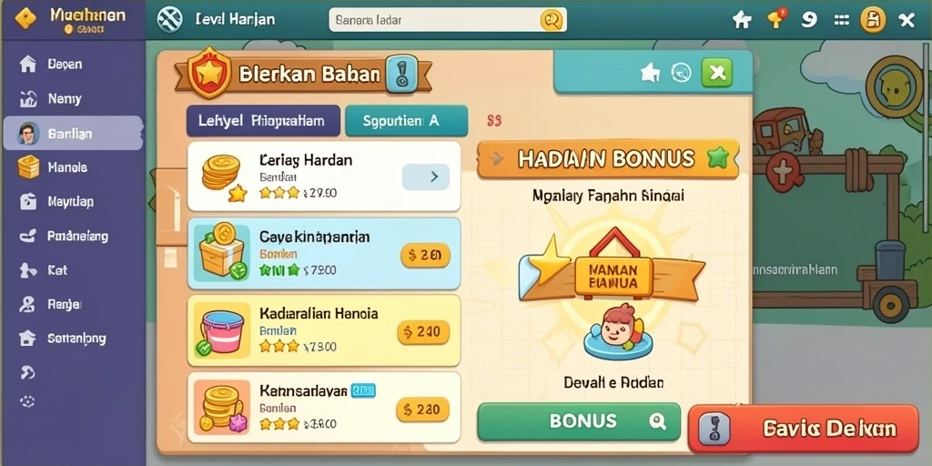 Screenshot menunjukkan tampilan utama dengan pilihan permainan yang menarik.